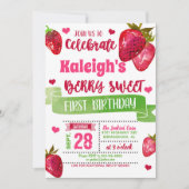 いちごの最初誕生日の招待状 招待状 (正面)
