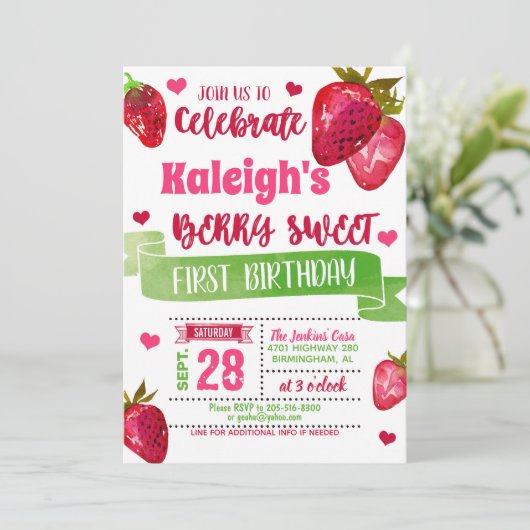 いちごの最初誕生日の招待状 招待状 (スタンド正面)