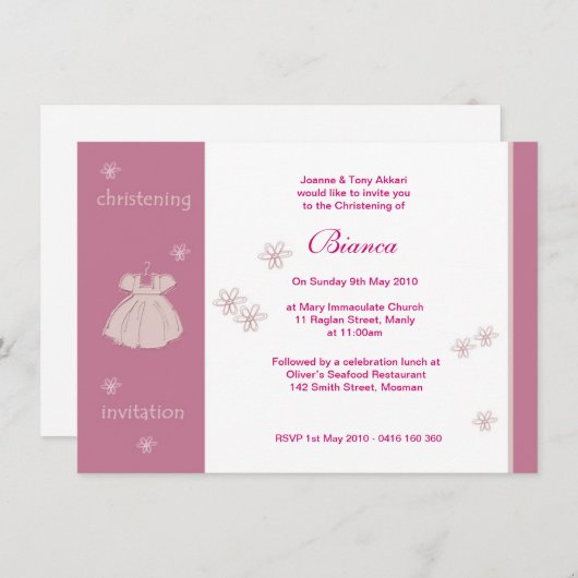 いちごの服の《キリスト教》洗礼式や命名式の招待状 招待状 (正面/裏面)
