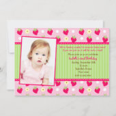 いちごの果実の写真のバースデーパーティ招待状 招待状 (正面)