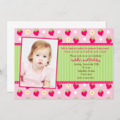 いちごの果実の写真のバースデーパーティ招待状 招待状 (正面/裏面)