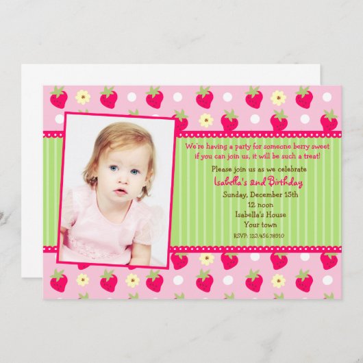 いちごの果実の写真のバースデーパーティ招待状 招待状 (正面/裏面)