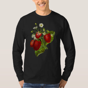 いちごの植物 花 庭園 ディストレス加工 Tシャツ