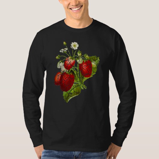 いちごの植物 花 庭園 ディストレス加工 Tシャツ (正面)