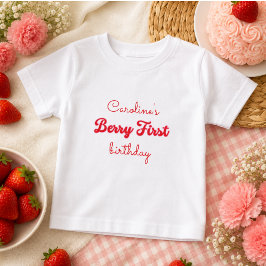 いちごの甘い1歳の誕生日パーティー ベビーTシャツ