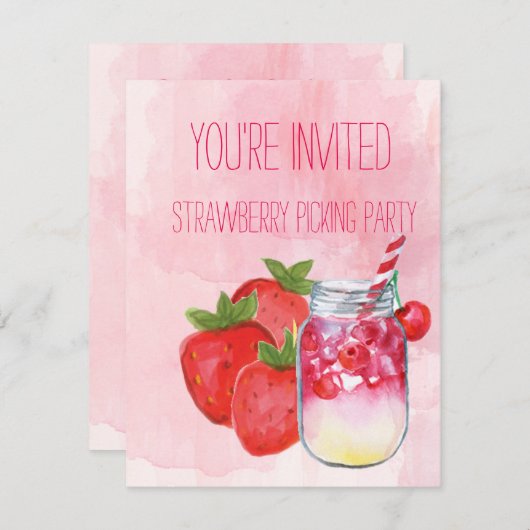 いちごの盗品のパーティの招待状 招待状 (正面/裏面)