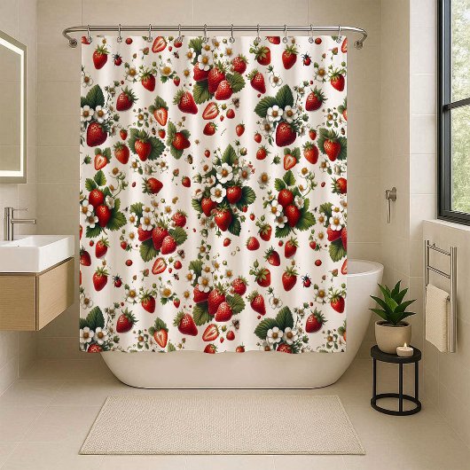 いちごの花のロッジスタイル シャワーカーテン
