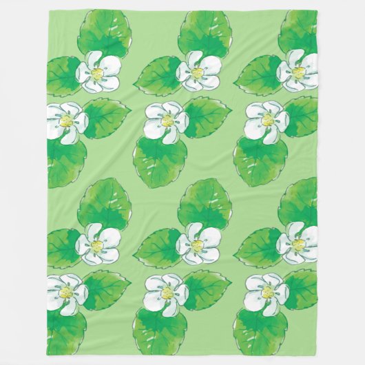 いちごの花の模様 フリースブランケット (正面)