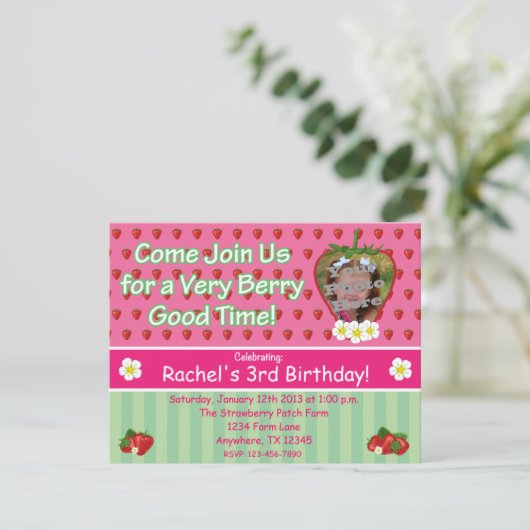 いちごの誕生日のパーティの招待状 招待状 (スタンド正面)