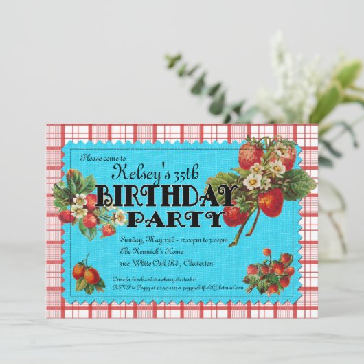 いちごの誕生日のパーティの招待状 招待状 (スタンド正面)