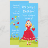 いちごの誕生日パーティーの女の子の招待状 招待状 (正面/裏面)