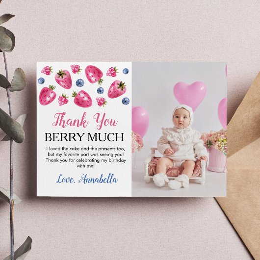 いちごの誕生日パーティー感謝カード サンキューカード