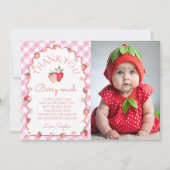 いちごの誕生日ベリーマッチフォトサンキュークード 招待状 (正面)