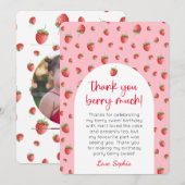 いちごの誕生日写真感謝カード 招待状 (正面/裏面)