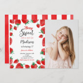 いちごの誕生日写真招待状 招待状 (正面/裏面)