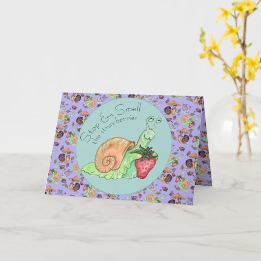 いちごの香りを嗅いでストレス解消 カタツムリのセルフケア カード (黄色い花)