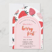 いちごの1歳のバースデー Photo Berry First Birthday 1st Strawb 招待状 (正面)