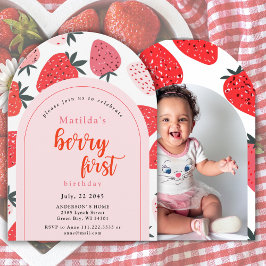 いちごの1歳のバースデー Photo Berry First Birthday 1st Strawb 招待状