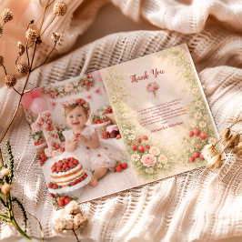 いちごの1歳の誕生日ガーデンパーティ サンキューカード