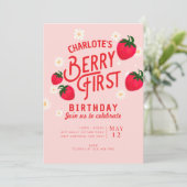 いちごの1歳の誕生日パーティーの招待状 招待状 (スタンド正面)