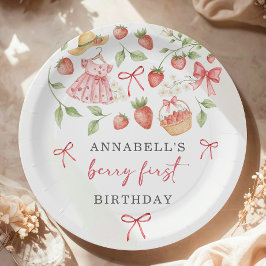 いちごの1歳の誕生日招待状 初めてのベリー・スイート ペーパープレート