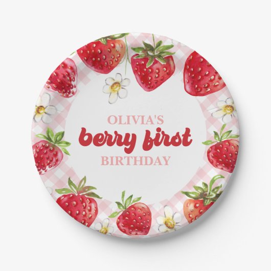 いちごの1歳の誕生日 ペーパープレート (正面)