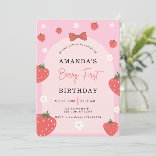 いちごの1歳の誕生日 招待状 (スタンド正面)