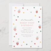 いちごの1歳誕生日パーティー ベリー ファースト バースデー 招待状 (正面)