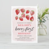 いちごの1歳誕生日パーティー • ベリー ファースト 招待状 (スタンド正面)
