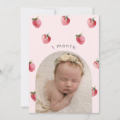 いちごの1歳誕生日写真マイルストーンバナー 招待状 (正面)