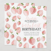 いちごの1歳誕生日招待状 女の子 招待状 (正面/裏面)