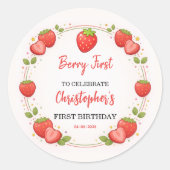 いちごの1歳誕生日 | ストロベリー 1st 誕生日 ラウンドシール (正面)