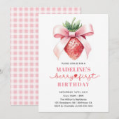 いちごの1歳誕生日 招待状 (正面/裏面)