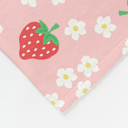 いちごはピンクパターン活気付きます フリースブランケット (角)