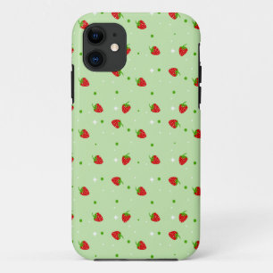 いちごは緑の背景と模造します iPhone 11 ケース