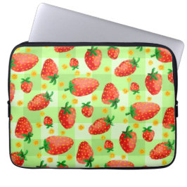 いちごよくはしゃぐとデイジー水彩プレイド ラップトップスリーブ