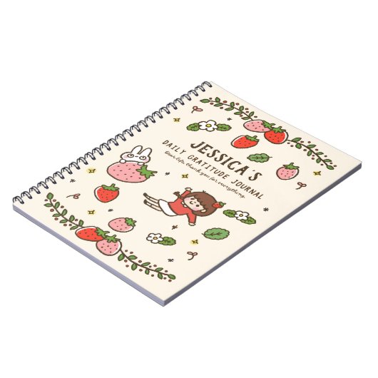 いちごウサギ感謝ジャーナルパーソナライズされた ノートブック (左側)