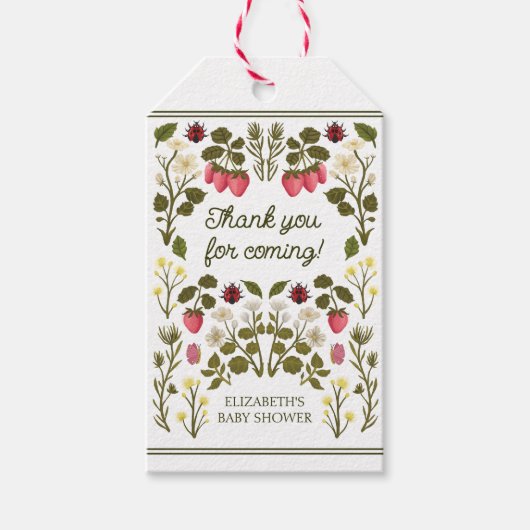 いちごエレガントバレンタインの赤ちゃんシャワーのお願い ギフトタグ (正面)
