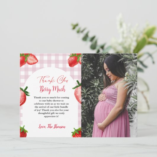 いちごエレガント赤ちゃんシャワーサンキューカード 案内状 (スタンド正面)