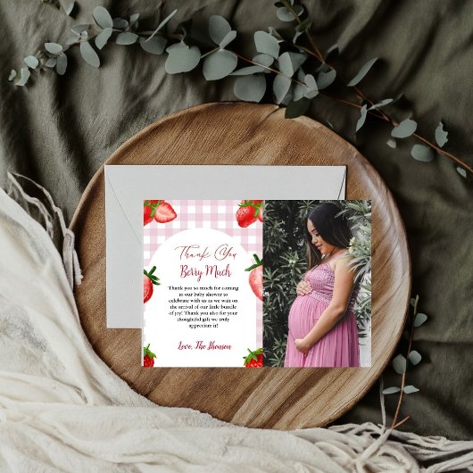 いちごエレガント赤ちゃんシャワーサンキューカード 案内状