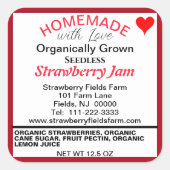 いちごオーガニックジャム自家製の名前 スクエアシール (正面)
