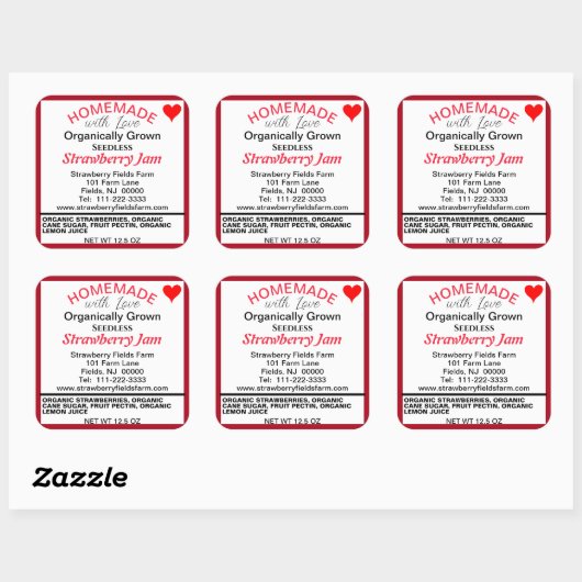 いちごオーガニックジャム自家製の名前 スクエアシール (シート)