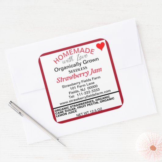 いちごオーガニックジャム自家製の名前 スクエアシール (封筒)