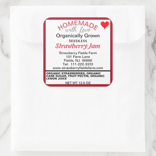 いちごオーガニックジャム自家製の名前 スクエアシール (バッグ)