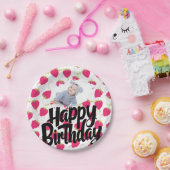 いちごカスタマイズのパターンハッピーバースデー ペーパープレート (パーティー)