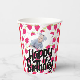いちごカスタマイズのパターンハッピーバースデー 紙コップ