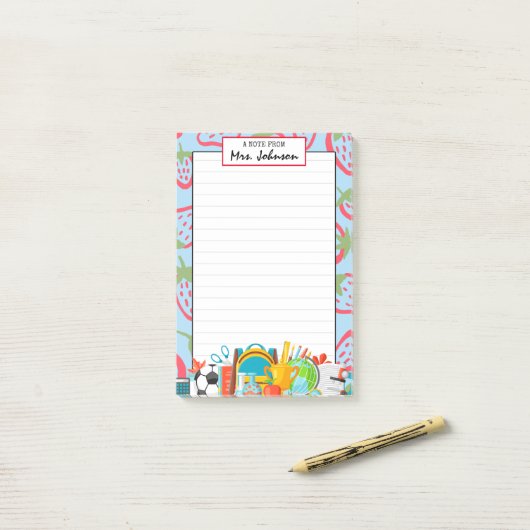 いちごカスタム先生かわいいポストイットノート ポストイット (デスク上)