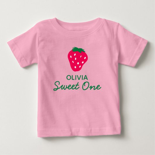 いちごガール 1歳の誕生日パーティー ベビーTシャツ (正面)