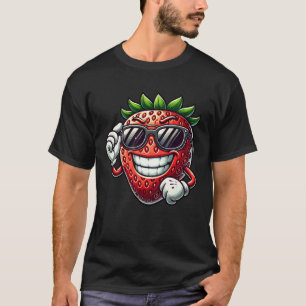 いちごクールサングラス果実デザイン Tシャツ