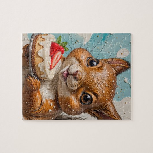 いちごケーキで愛らしいリス ジグソーパズル (横)
